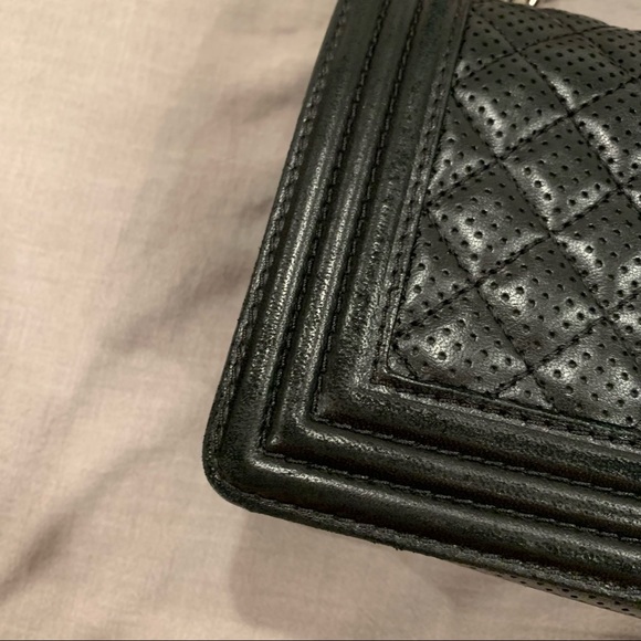 Chanel Boy Bag Old Medium Black Perforated Lambskin Leather Chrome Hardware - Picture 9 of 16